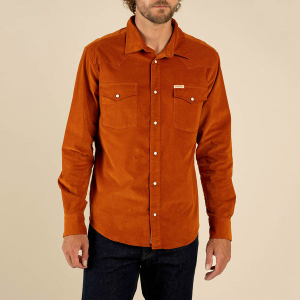 Wyatt Pearl Snap Corduroy Shirt - Burnt Orange