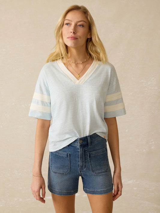 Sunwashed Midweight Organic Varsity Tee - Sky Varsity