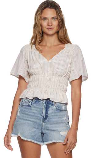 Gracey Button Front Striped Peplum Top