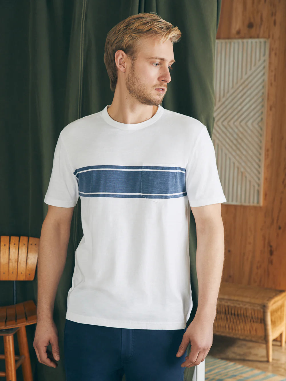 Surf Stripe Sunwashed Pocket Tee- White