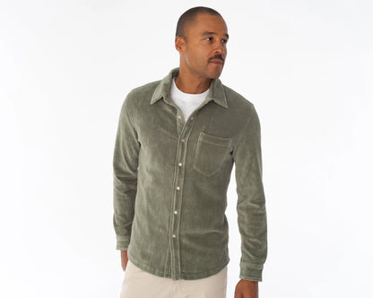 Velour Rib Knit Button Down - Green Haze