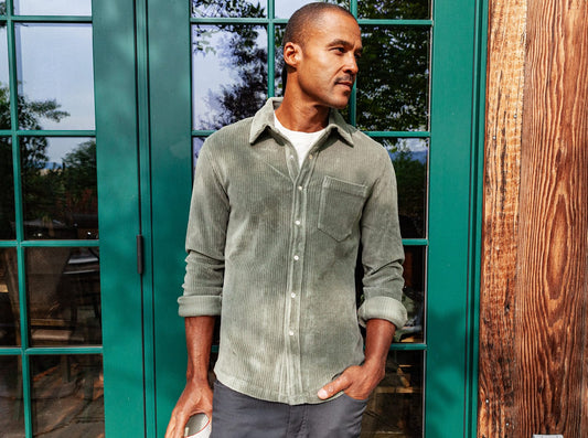 Velour Rib Knit Button Down - Green Haze