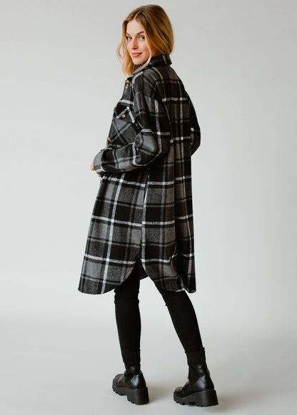 Kinsley Plaid Long Flannel - Grey, Black & White