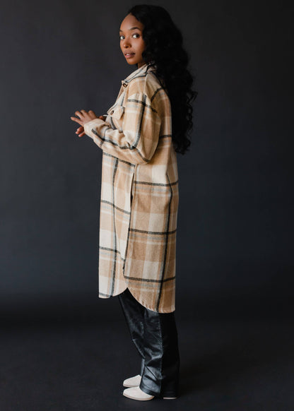 Whistler Plaid Long Flannel - Tan, Black & Beige