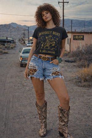 Whiskey Bent hellbound regular Cropped Acid wash T-shirt