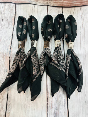 Hand Dyed Bandanas With Leather Slides : Black