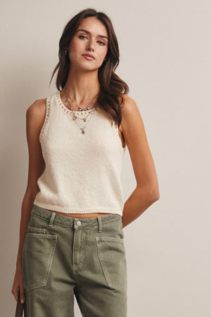 Open-Knit Sleeveless Tank Top : Ivory