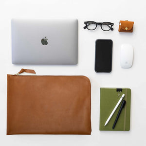 16'' Leather Laptop Sleeve: Tan