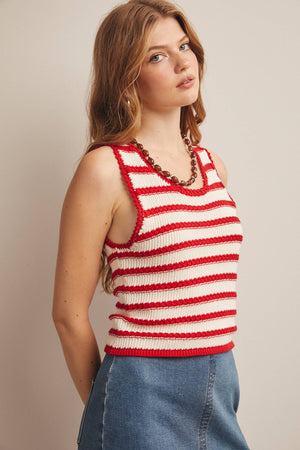 Striped Crochet Knit Tank - Green