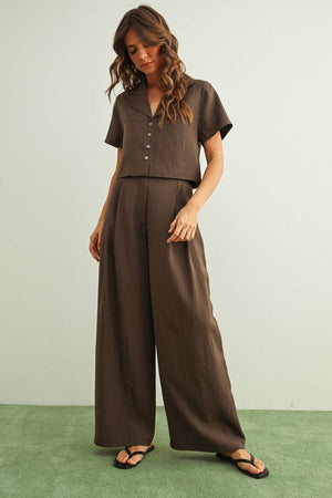 Mae Button Down Blouse - Chocolate Brown