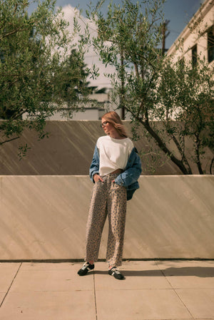 Leopard Print Barrel-Leg Pants