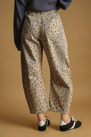 Leopard Print Barrel-Leg Pants
