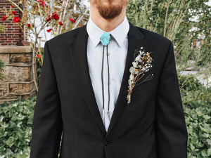 Gemstone Bolo Tie - Turquoise: Black / Gold