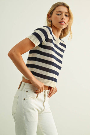 Striped Knit Short Sleeve- Navy