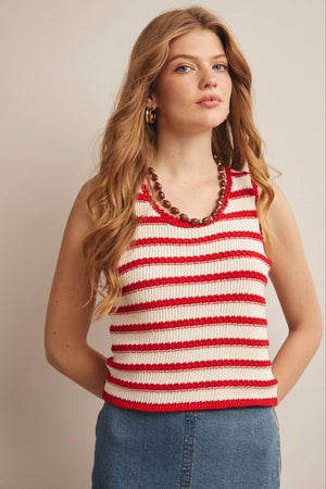 Striped Crochet Knit Tank - Green