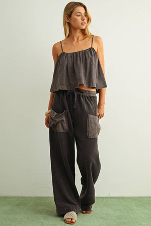 Striped Babydoll Crop Cami - Black