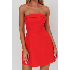 Strapless Fold Mini Dress: Red