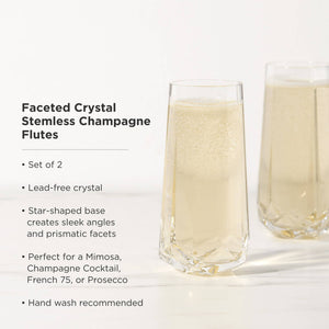 Seneca™ Faceted Stemless Crystal Champagne Flutes - Set of 2