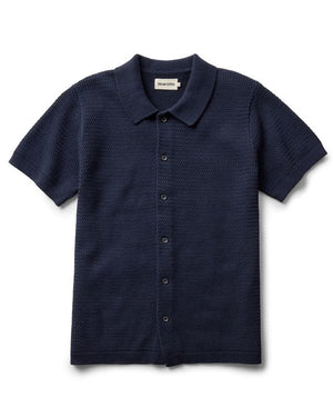 Button Down Polo : Dark Navy Crochet