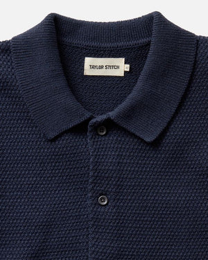 Button Down Polo : Dark Navy Crochet