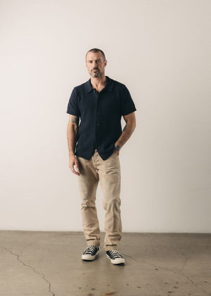 Button Down Polo : Dark Navy Crochet