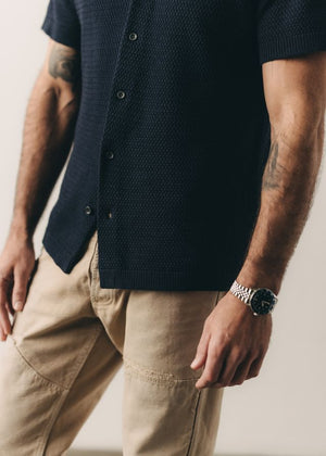 Button Down Polo : Dark Navy Crochet