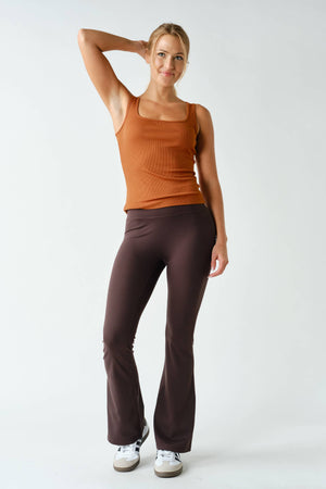 Square Neck Ribbed Tank Top - Golden Hour