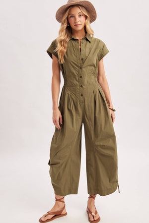 Button Down Jumpsuit - Olive
