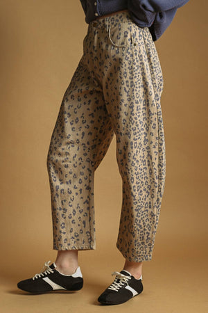 Leopard Print Barrel-Leg Pants