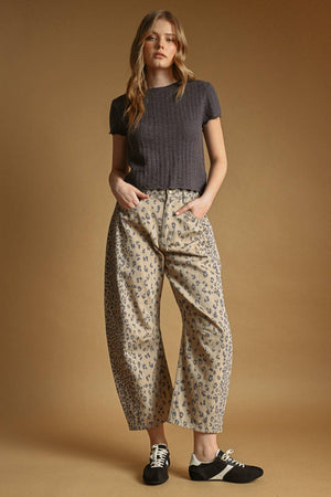 Leopard Print Barrel-Leg Pants