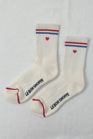 Embroidered Boyfriend Socks : Parchment + Heart