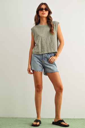Round Neck Slub Top - Sage