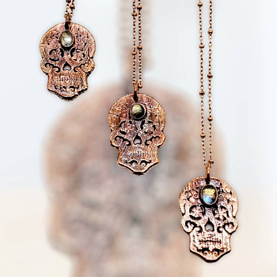 Labradorite Sugar Skull Necklace