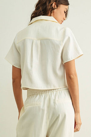 Molly Button Front Crop Blouse - Cream