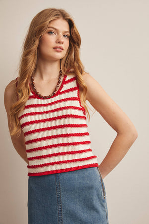 Striped Crochet Knit Tank - Green