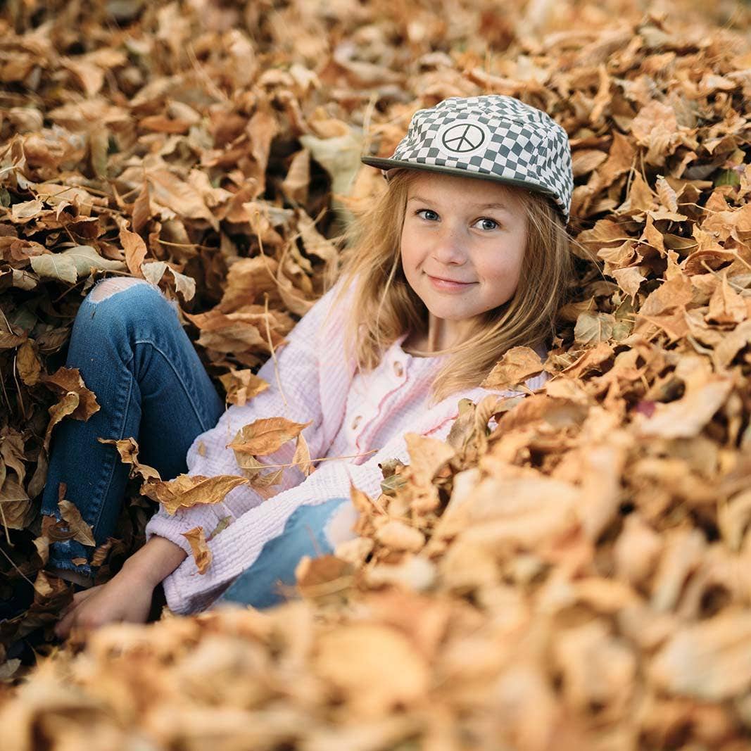 Peace Checkered Kids Flat Brim Hat