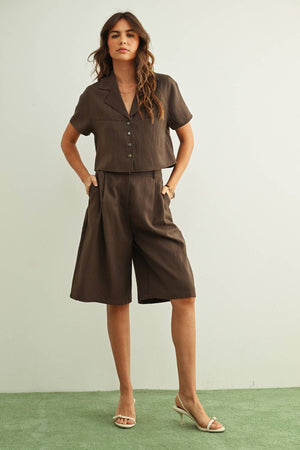 Mae Button Down Blouse - Chocolate Brown
