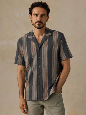 SS Oasis Camp Shirt - Charcoal Rust Stripe
