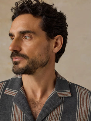 SS Oasis Camp Shirt - Charcoal Rust Stripe