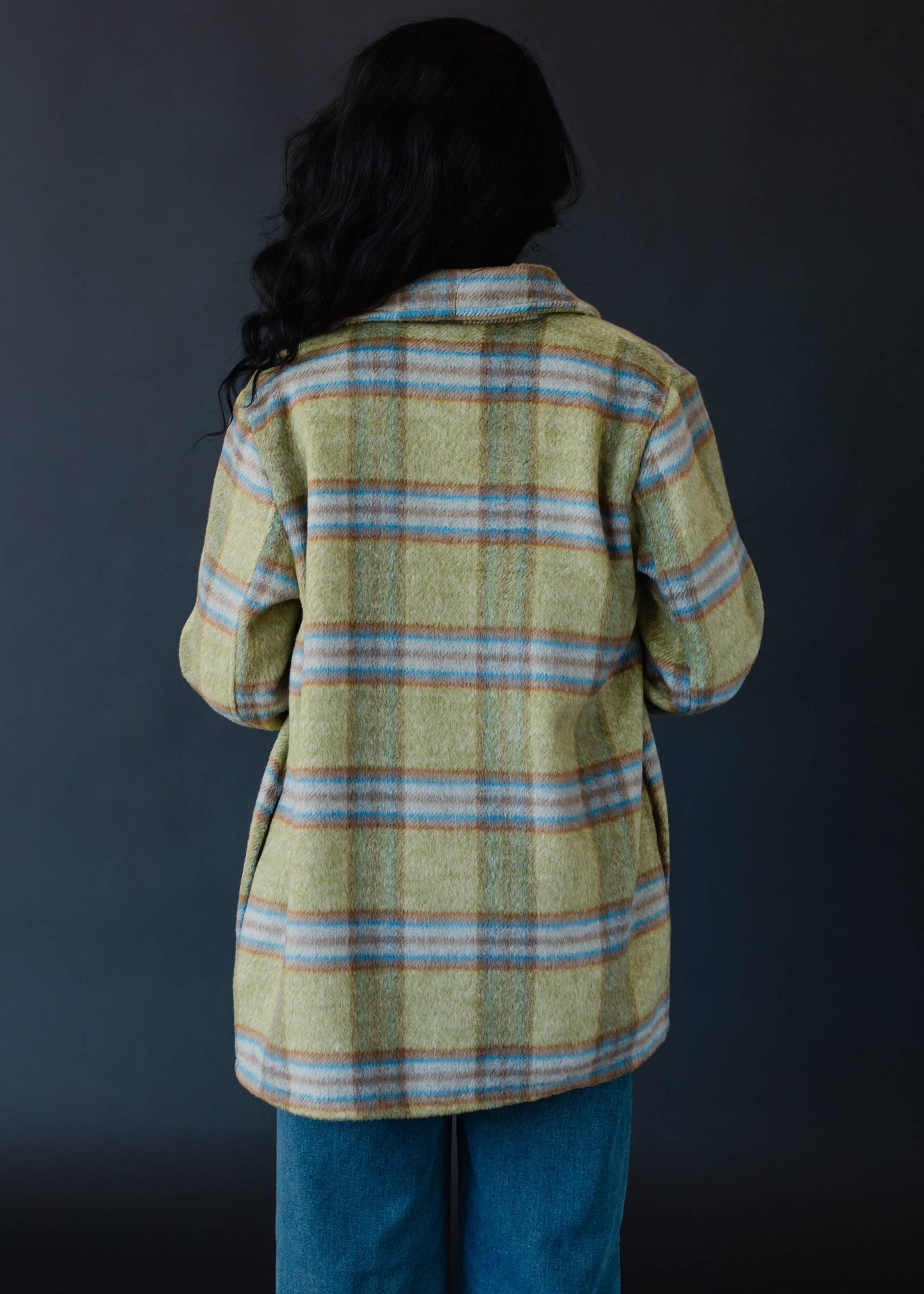 Jazmine Plaid Jacket -Green, Camel & Turquoise