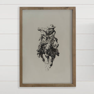 Galloping Cowboy Wood Framed Canvas Art