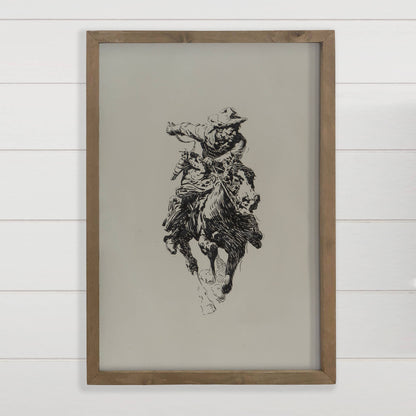 Galloping Cowboy Wood Framed Canvas Art