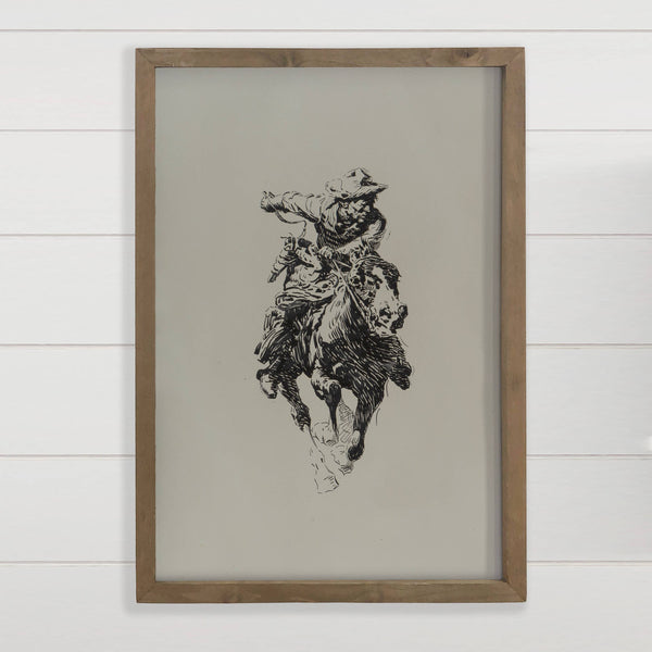 Galloping Cowboy Wood Framed Canvas Art