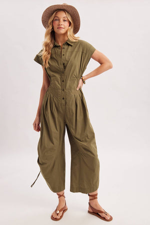 Button Down Jumpsuit - Olive