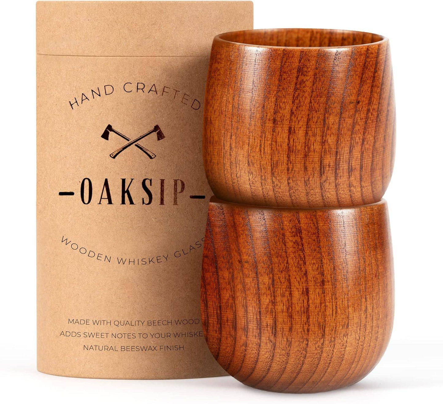 Oaksip Finished Wooden Bourbon/Whiskey Drinking Glass: 1 Pack