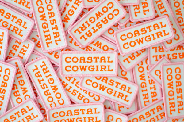Coastal Cowgirl Embroidered Iron on Patch Pink+Orange