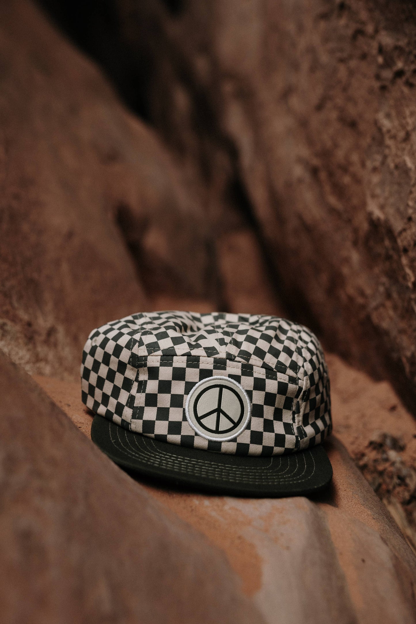 Peace Checkered Kids Flat Brim Hat