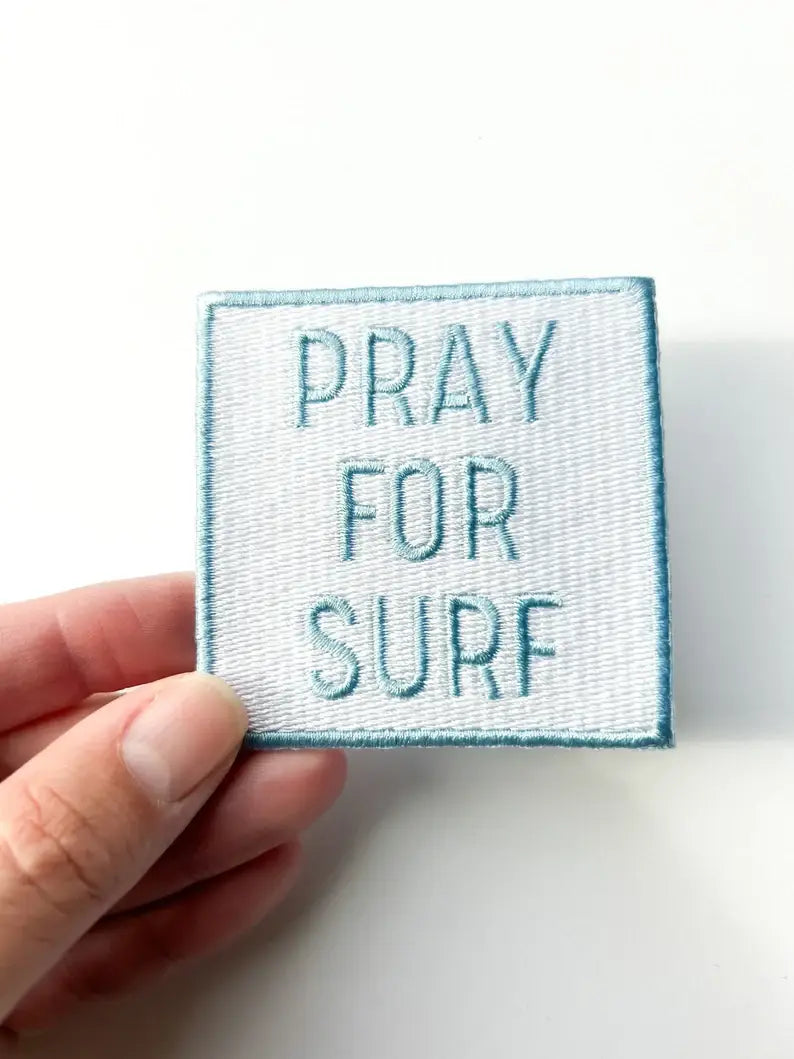 Blue Pray for Surf Embroidered Iron On Patch