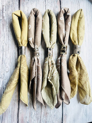 Hand Dyed Bandanas With Leather Slides : Earth Tones
