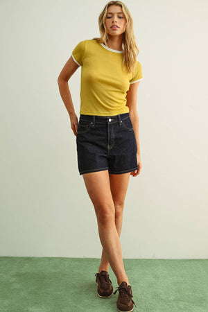 Essential Ringer Short Sleeve Tee : Mustard/Cream